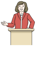 Eine Frau steht an einem Rednerpult und hält einen Vortrag
