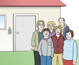 Menschen vor einem Haus