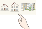 eine Hand zeigt auf verschiedene Wohnmöglichkeiten